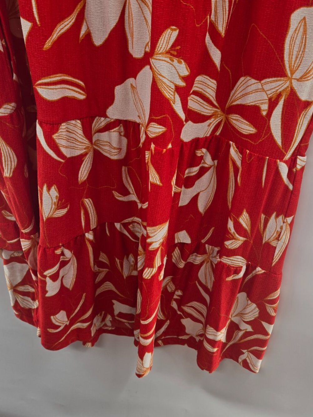 Ava and Viv Red Cream Tropical Floral Sleeveless Tiered Midi Dress Size 2x - Picture 6 of 13